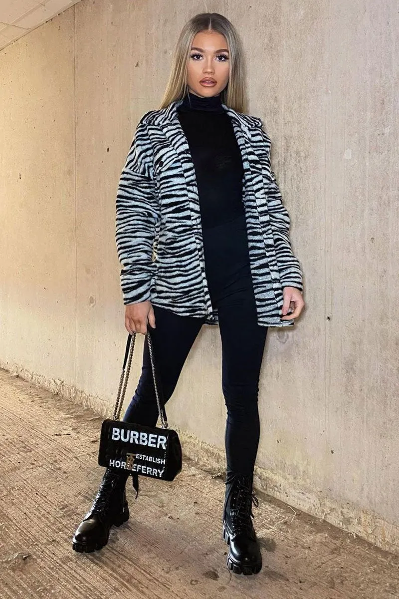 Black Zebra Oversized Wool Blend Shacket - Diora