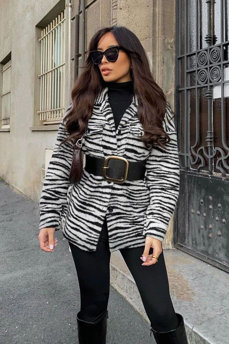 Black Zebra Oversized Wool Blend Shacket - Diora