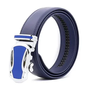 Blue Belt Blue Buckle Mens Adjustable Ratchet Slide Buckle Belt - Genuine Leather Automatic Belt