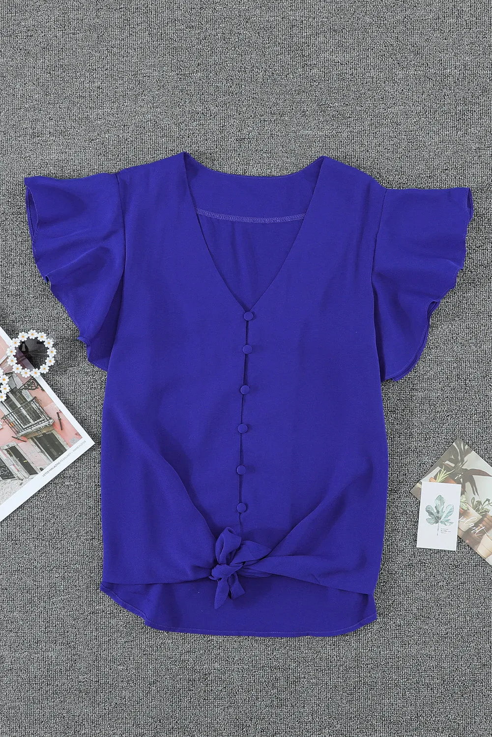 Blue Forever Tonight Button Tie Top