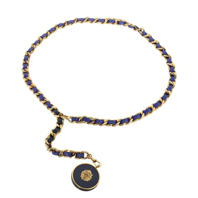 Blue Leather Braided Chain Belt