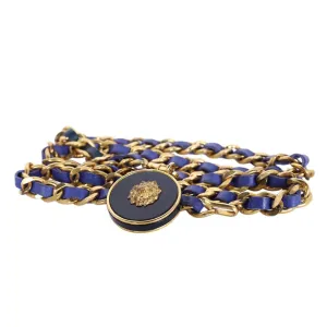 Blue Leather Braided Chain Belt