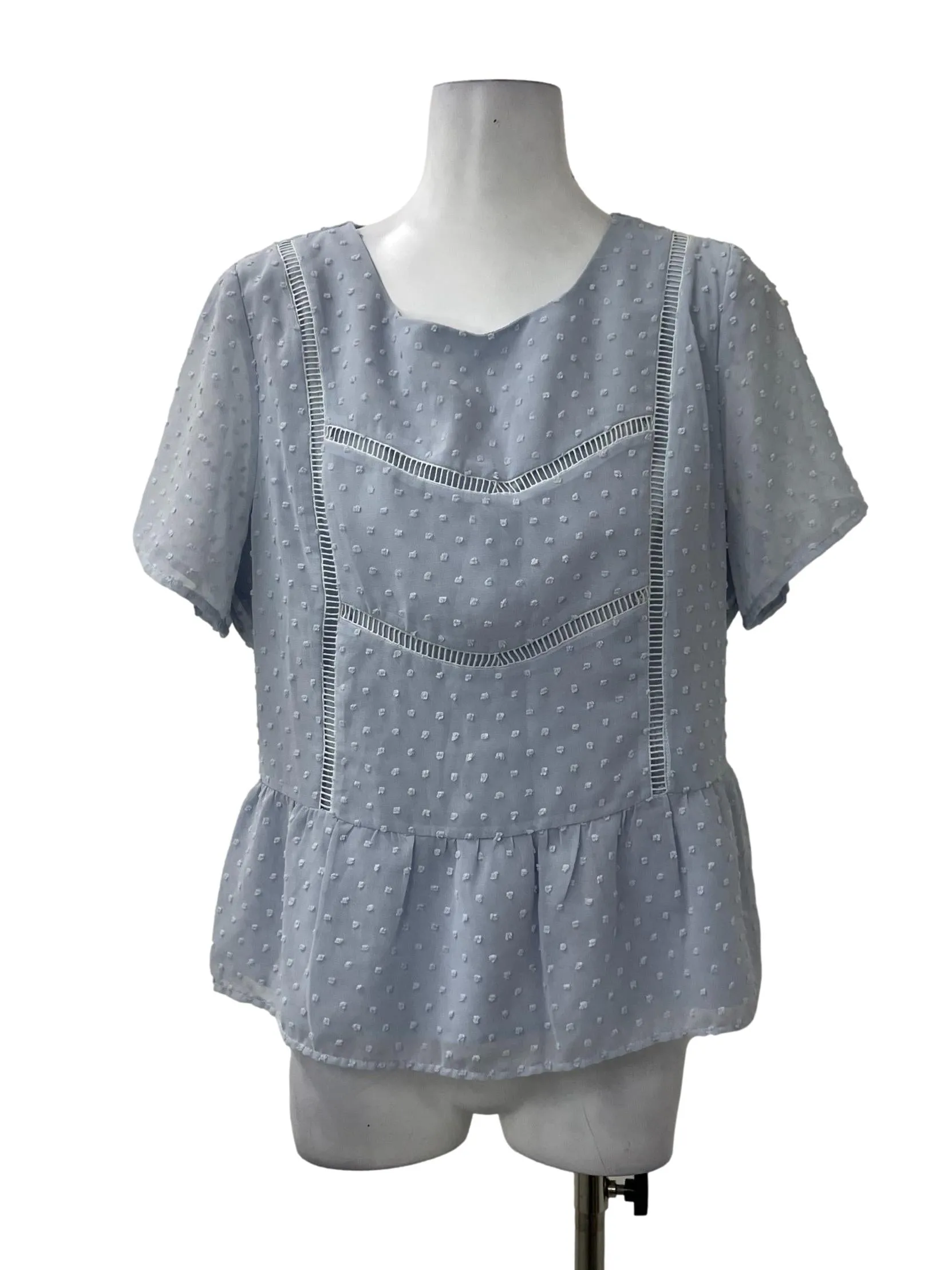 Blue Swiss Dot Peplum Top