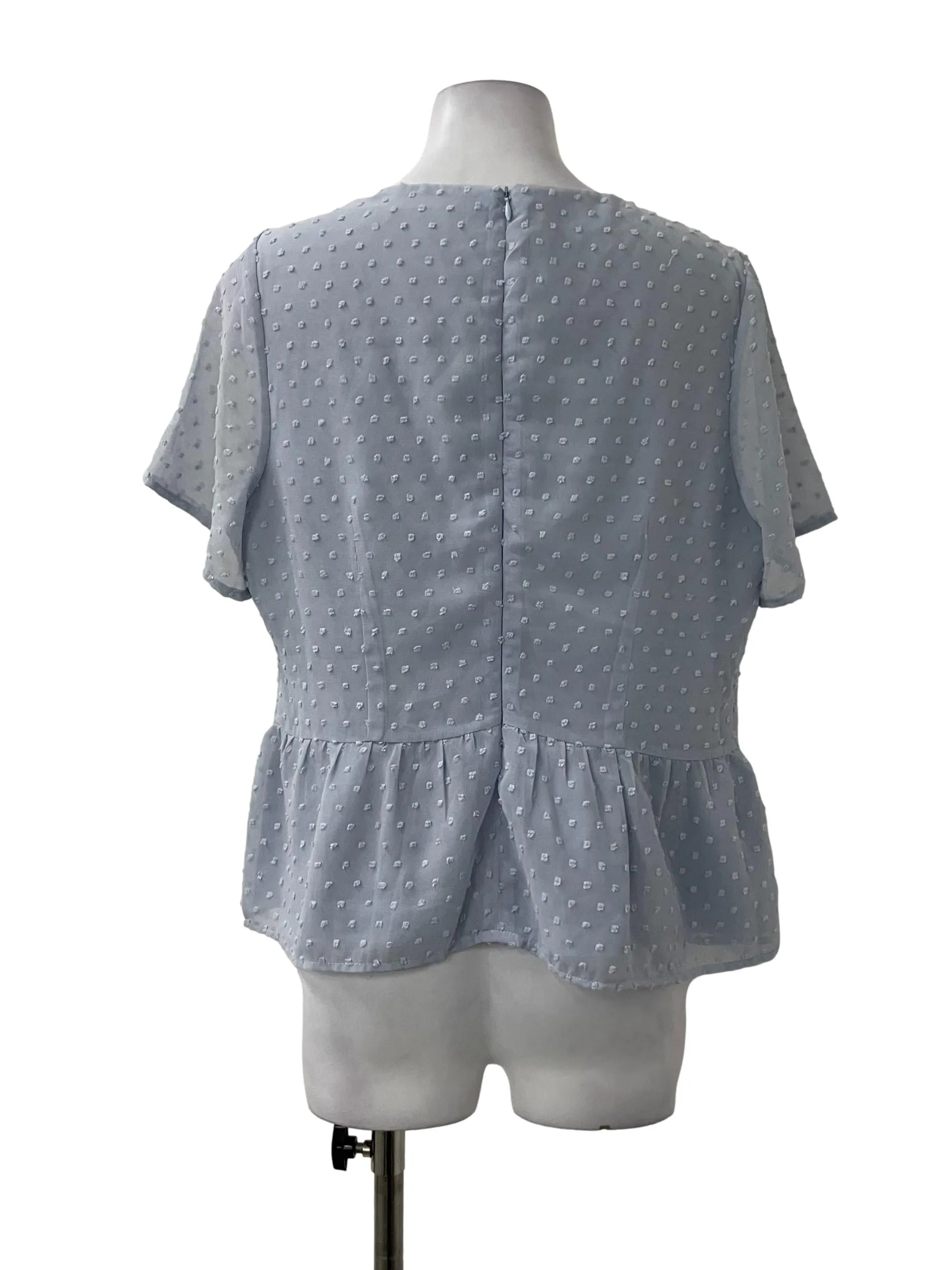 Blue Swiss Dot Peplum Top