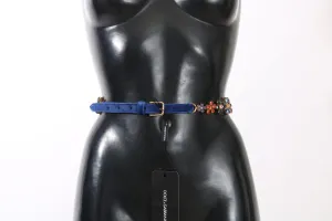 Blue Velvet Crystal Flower Waist Wrap Belt