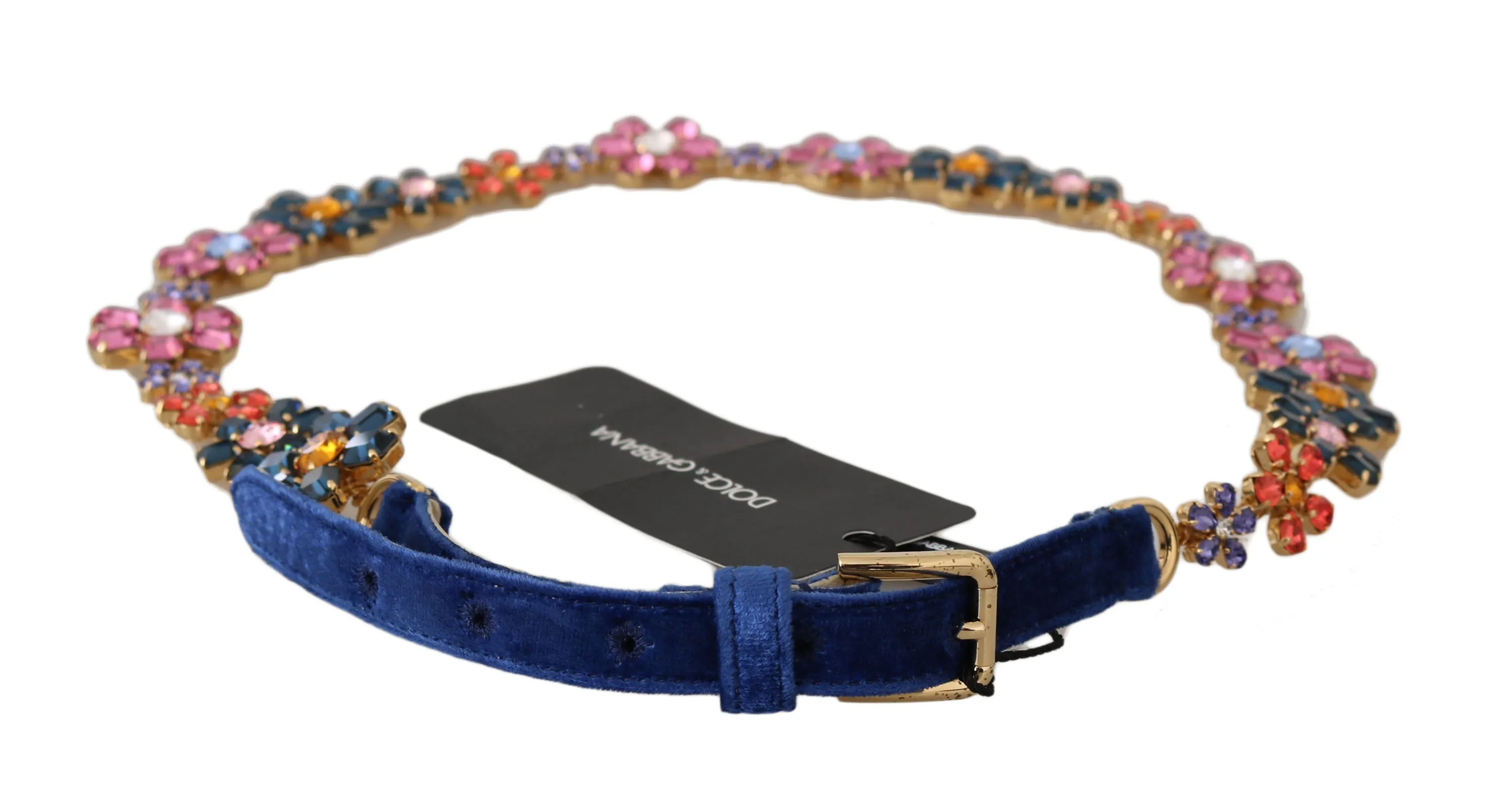Blue Velvet Crystal Flower Waist Wrap Belt