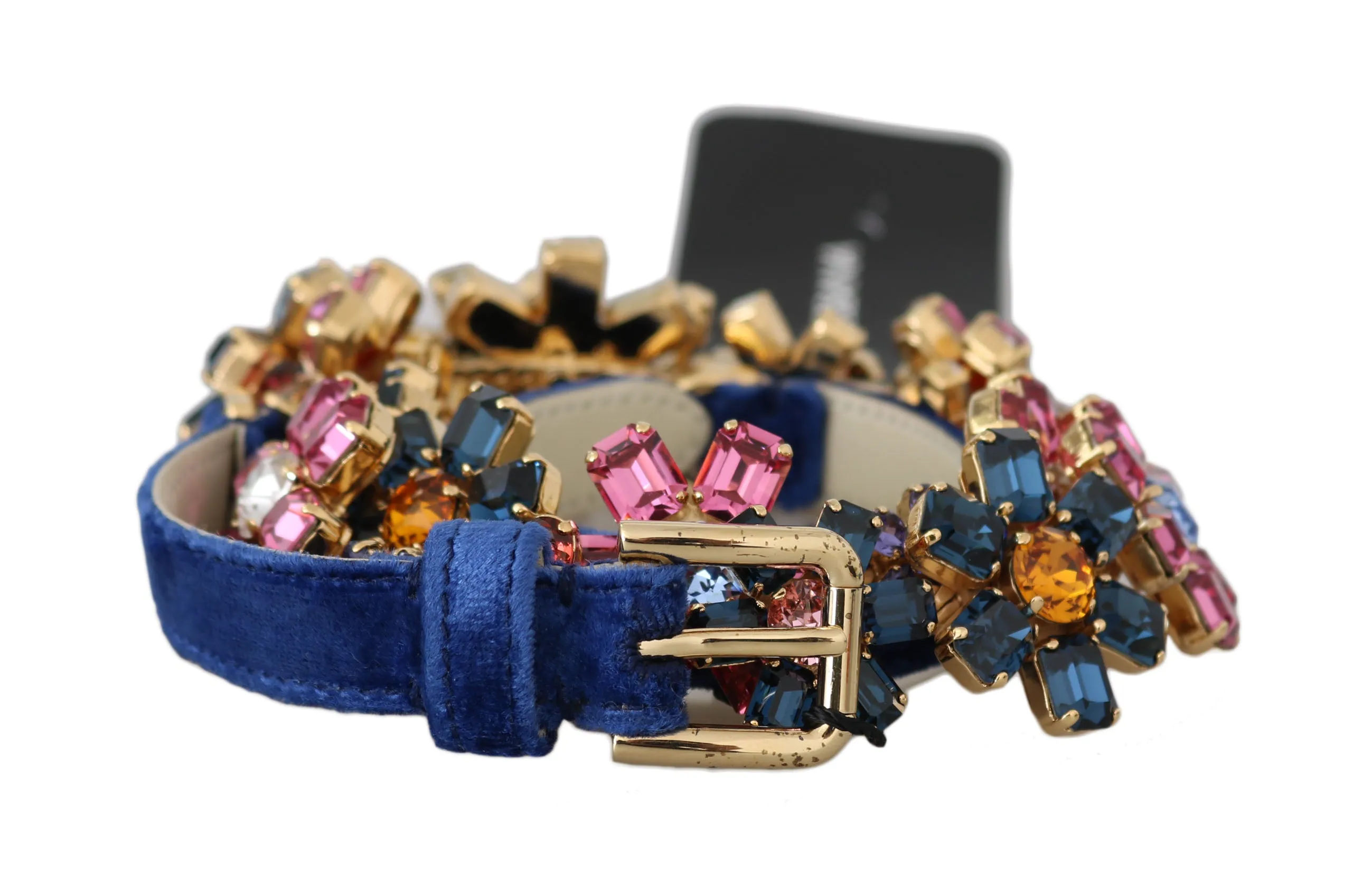 Blue Velvet Crystal Flower Waist Wrap Belt