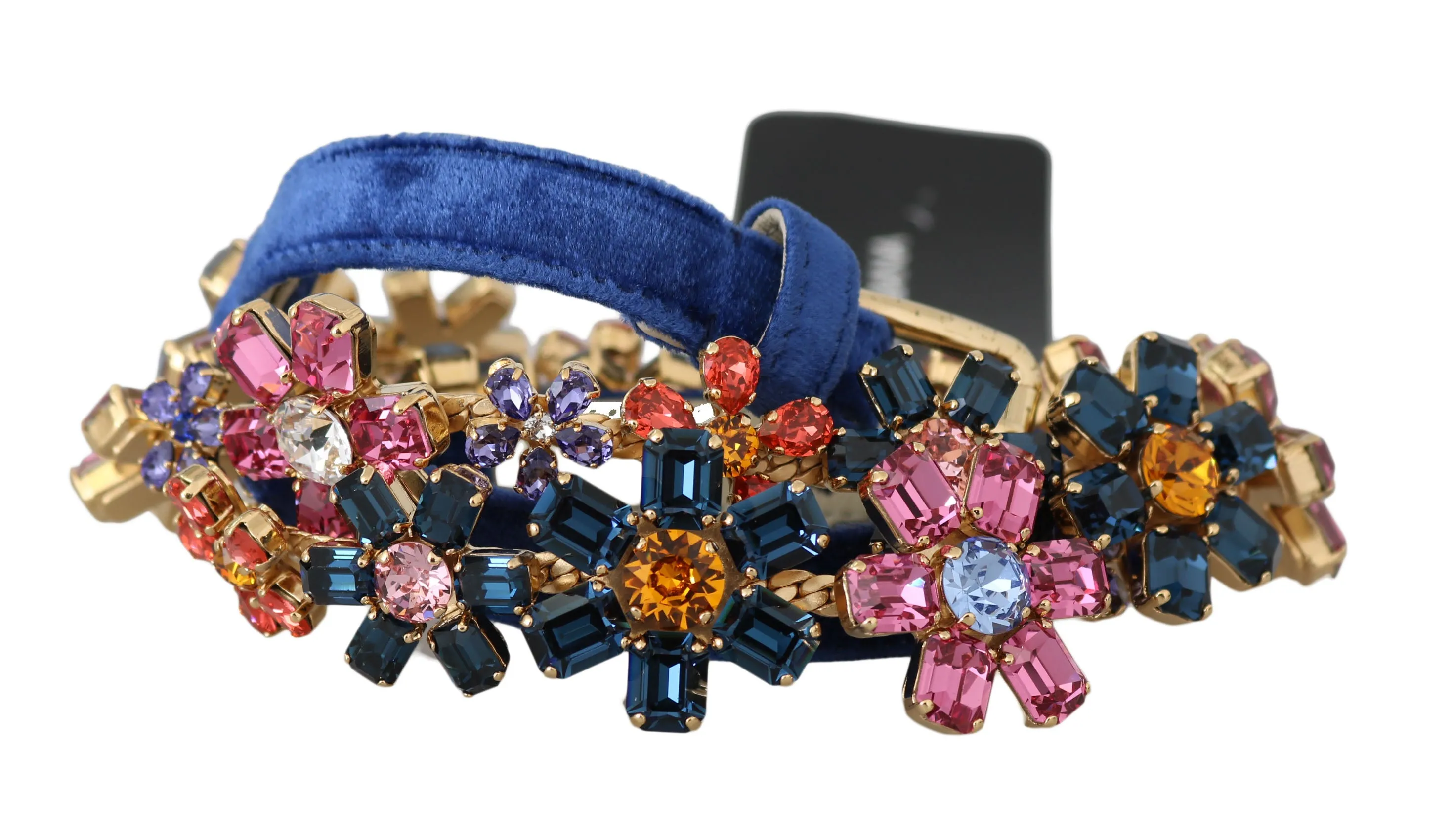 Blue Velvet Crystal Flower Waist Wrap Belt