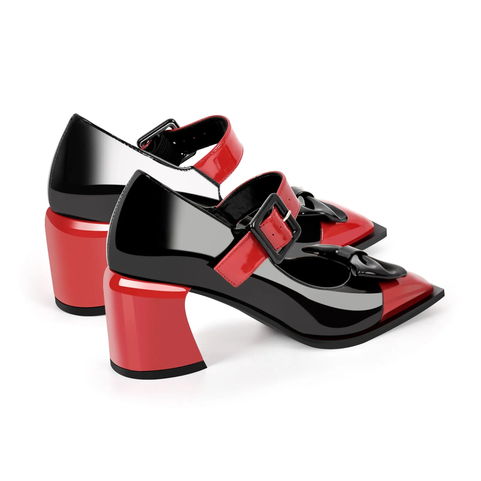 Bow Square Toe Chunky Heel Mary Jane Pumps