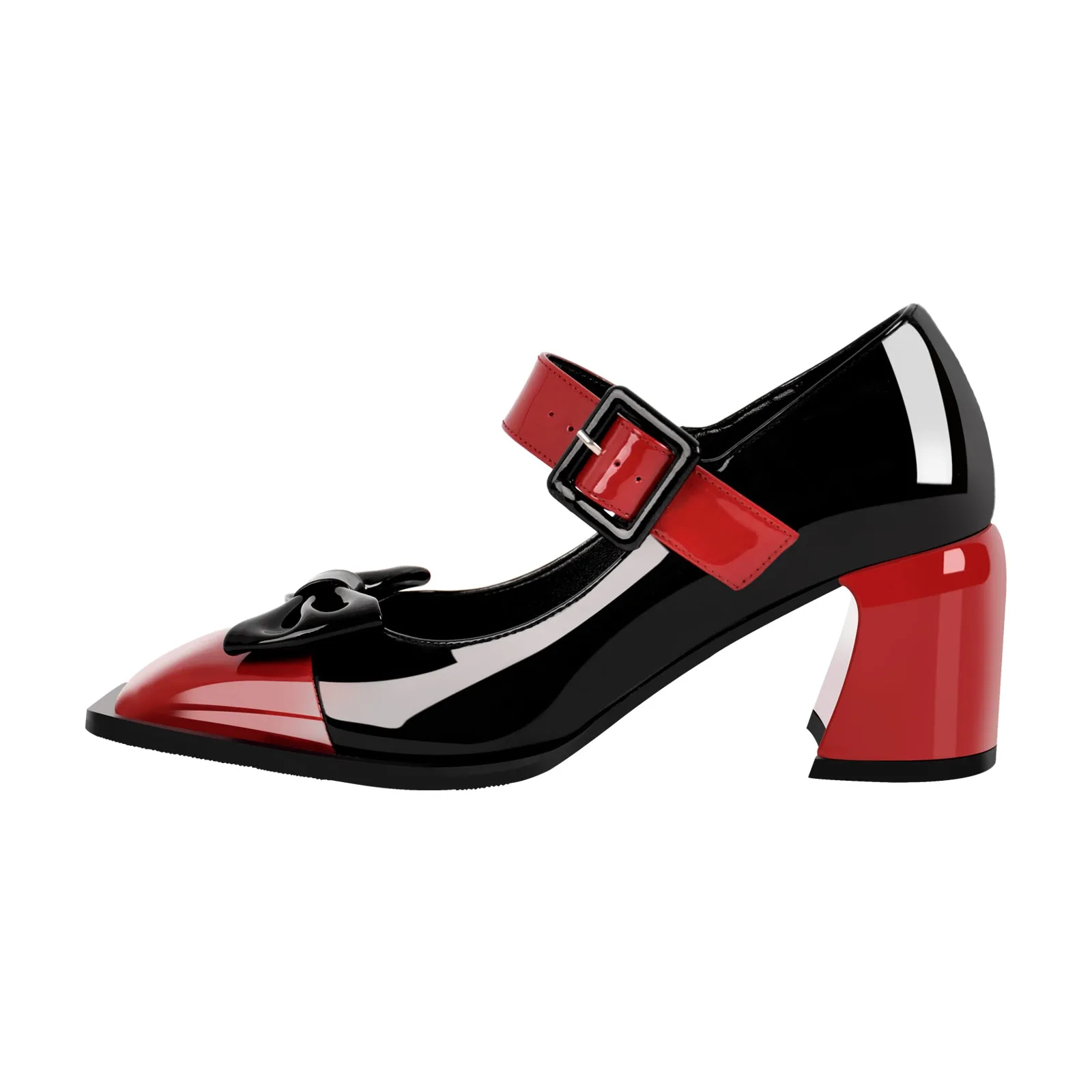 Bow Square Toe Chunky Heel Mary Jane Pumps