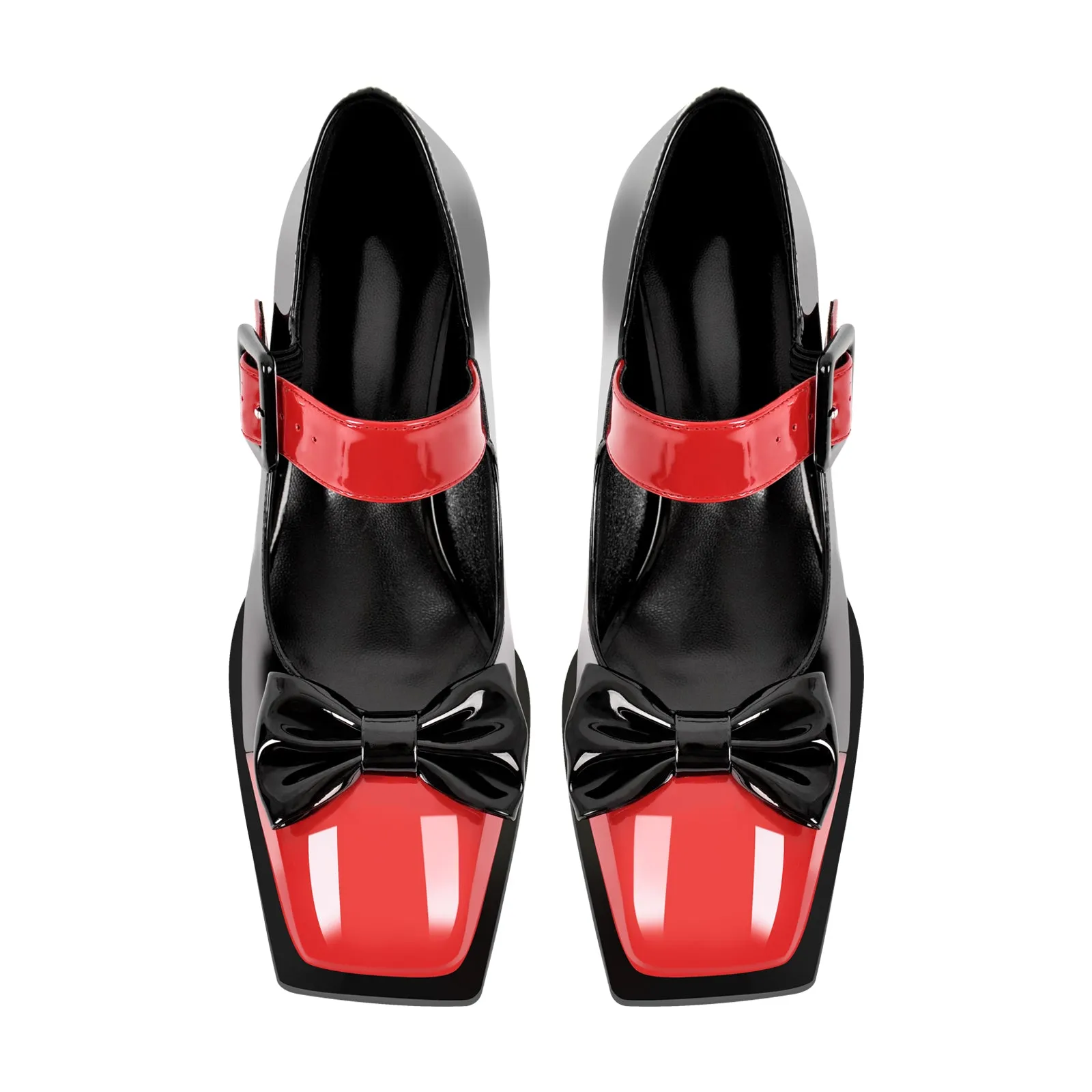 Bow Square Toe Chunky Heel Mary Jane Pumps