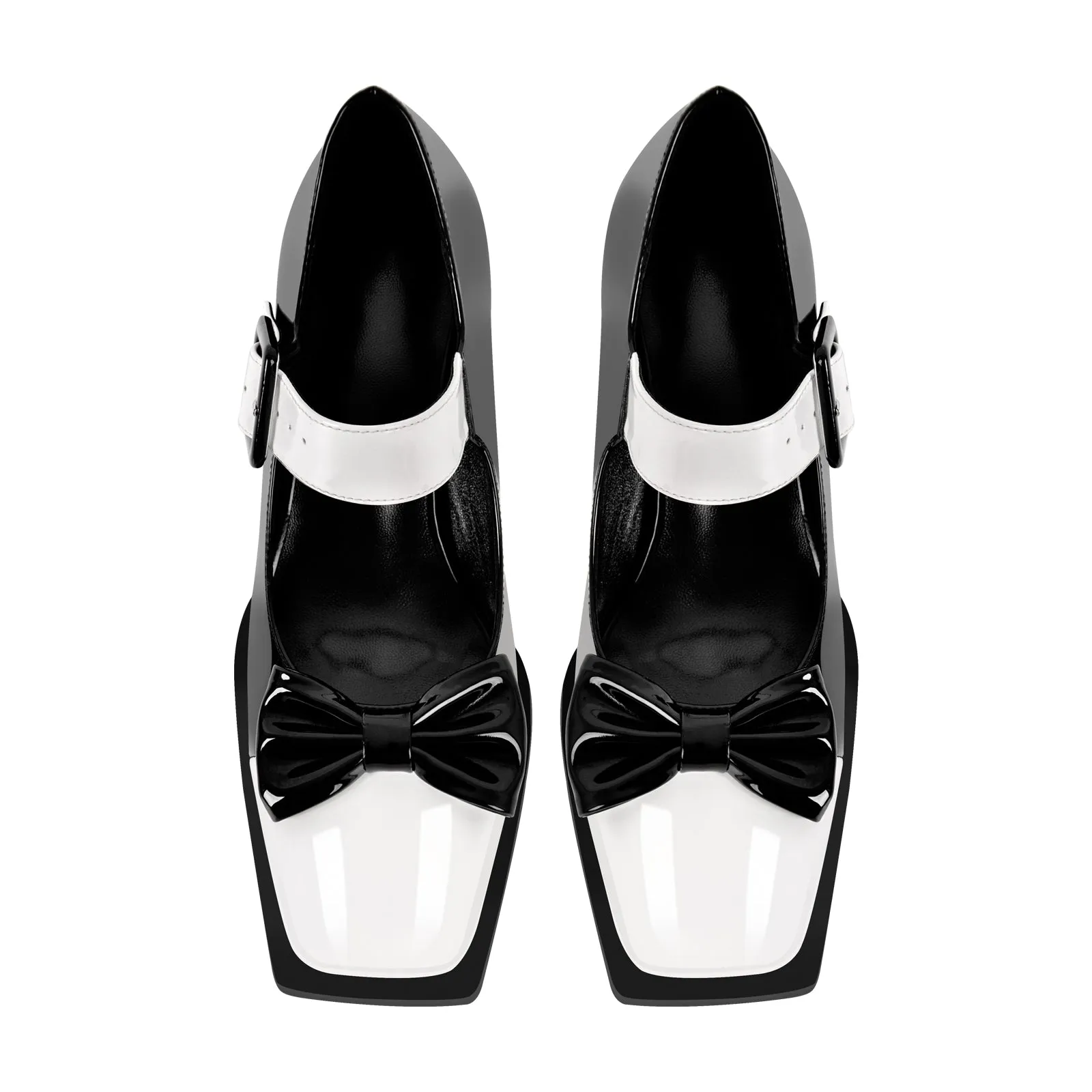 Bow Square Toe Chunky Heel Mary Jane Pumps