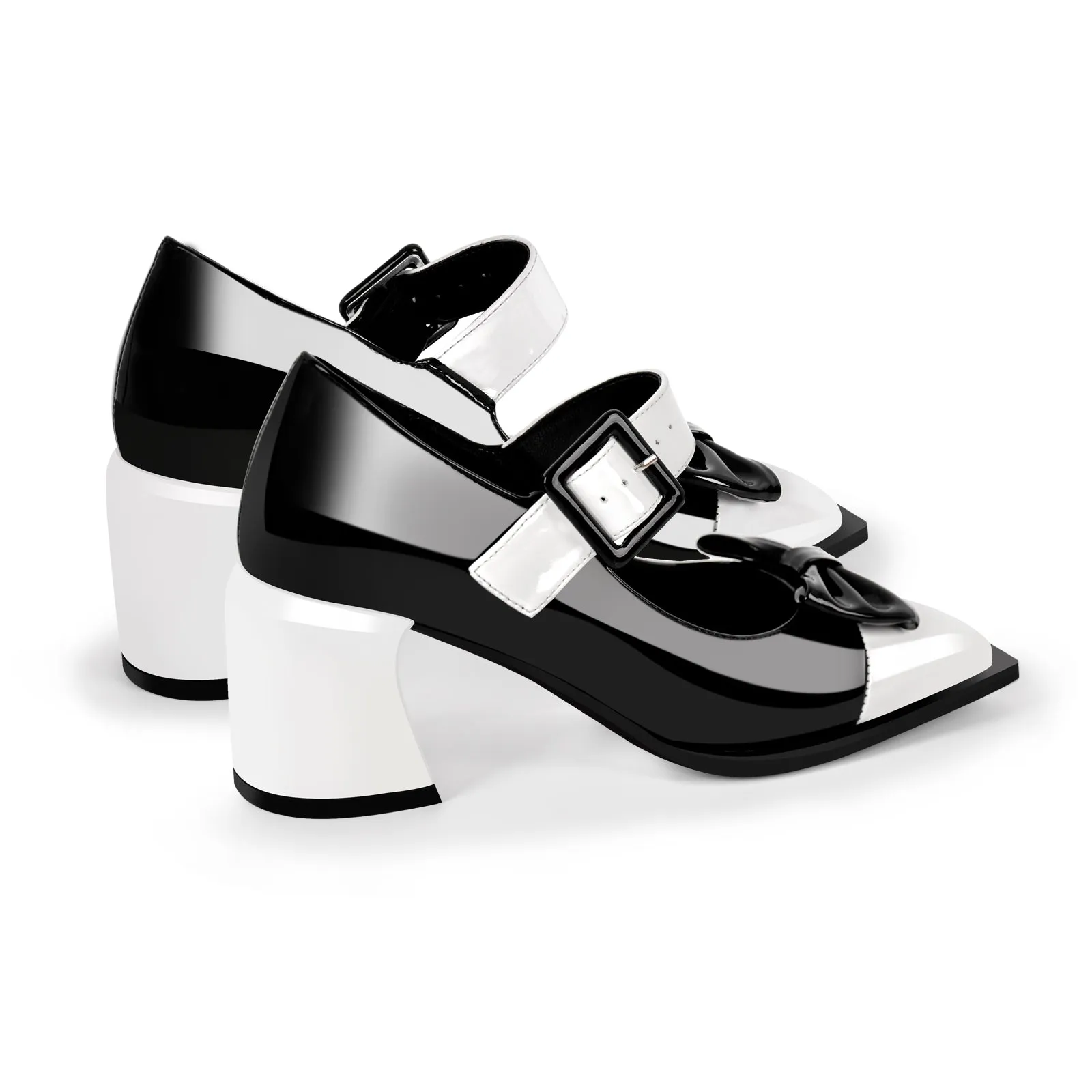 Bow Square Toe Chunky Heel Mary Jane Pumps