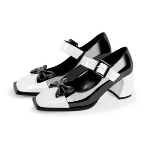 Bow Square Toe Chunky Heel Mary Jane Pumps