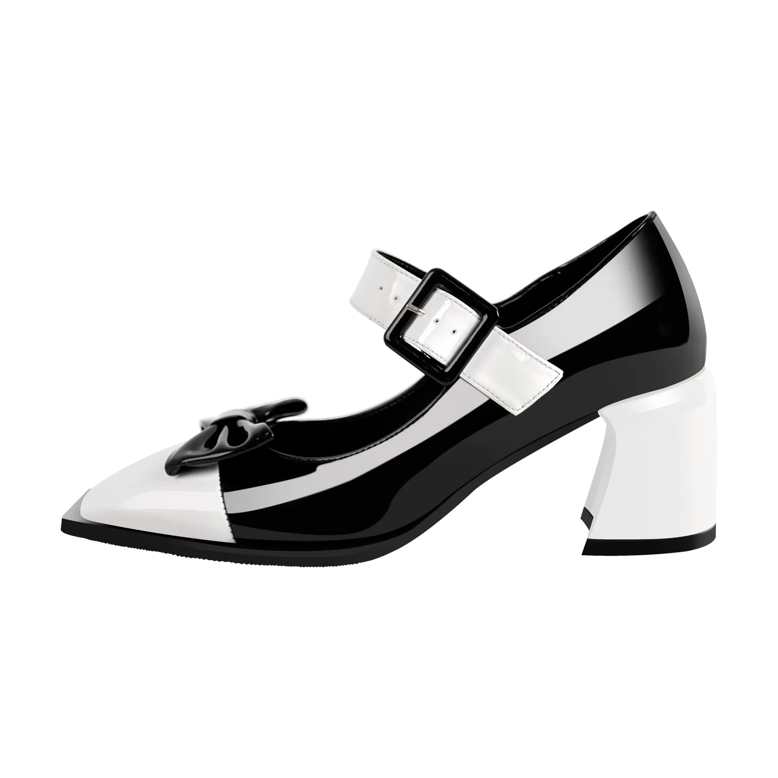 Bow Square Toe Chunky Heel Mary Jane Pumps
