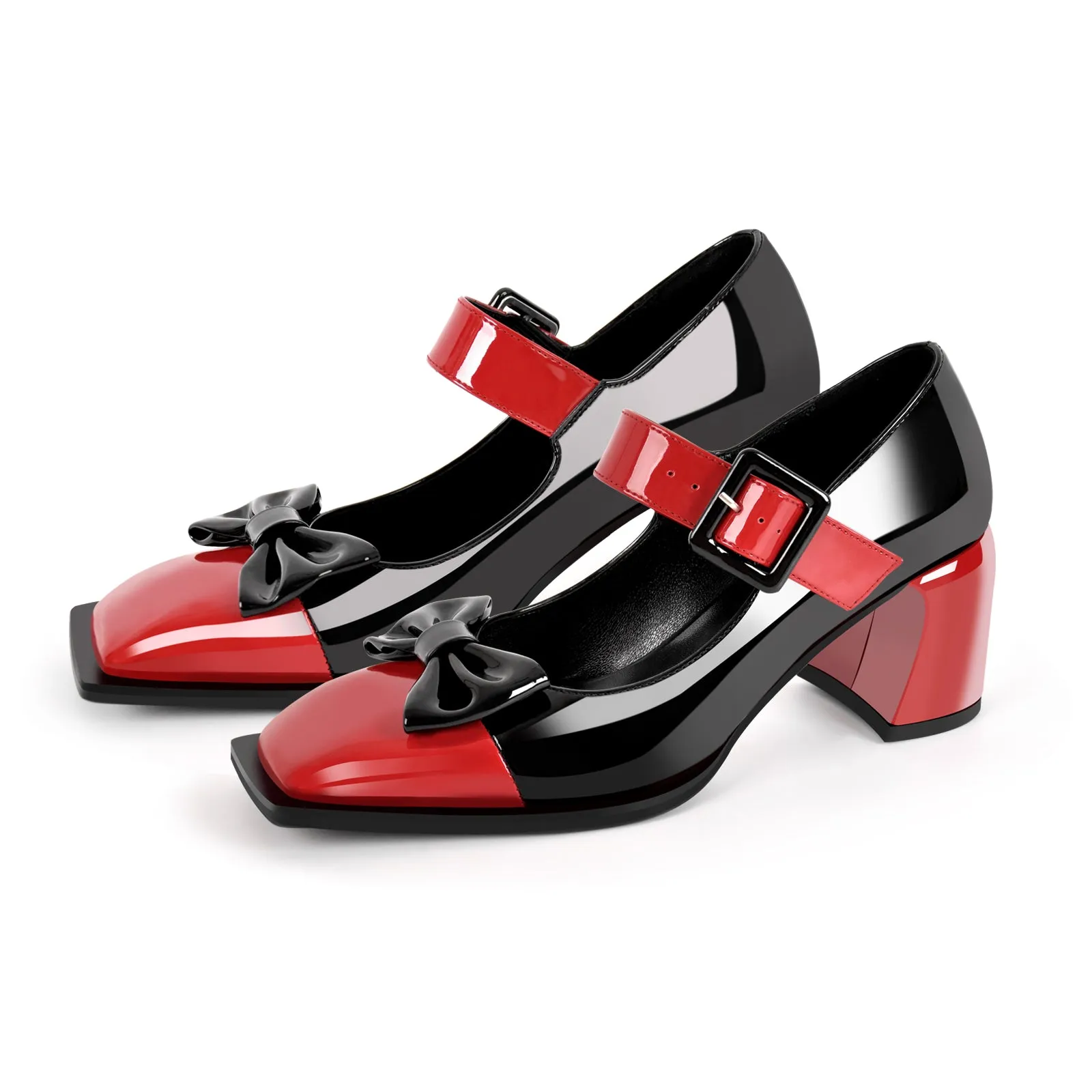 Bow Square Toe Chunky Heel Mary Jane Pumps