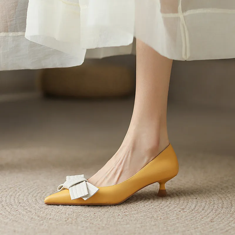 Brea Yellow Pointed Toe Kitten Heel Pumps
