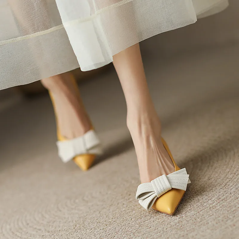 Brea Yellow Pointed Toe Kitten Heel Pumps