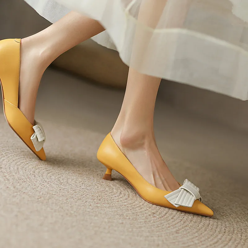 Brea Yellow Pointed Toe Kitten Heel Pumps