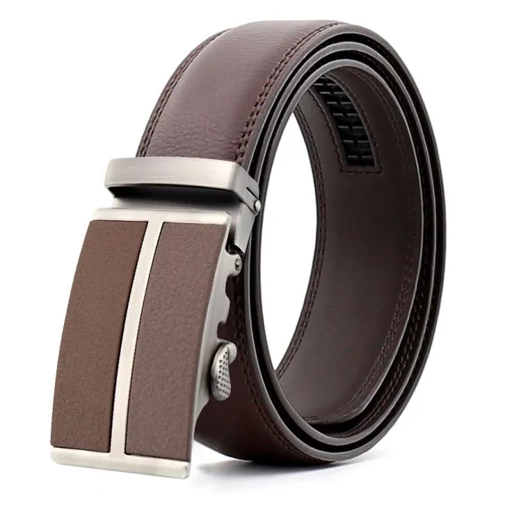 Brown Belt Silver Brown Buckle Mens Adjustable Ratchet Slide Buckle Belt - Genuine Leather Automatic