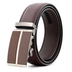 Brown Belt Silver Brown Buckle Mens Adjustable Ratchet Slide Buckle Belt - Genuine Leather Automatic