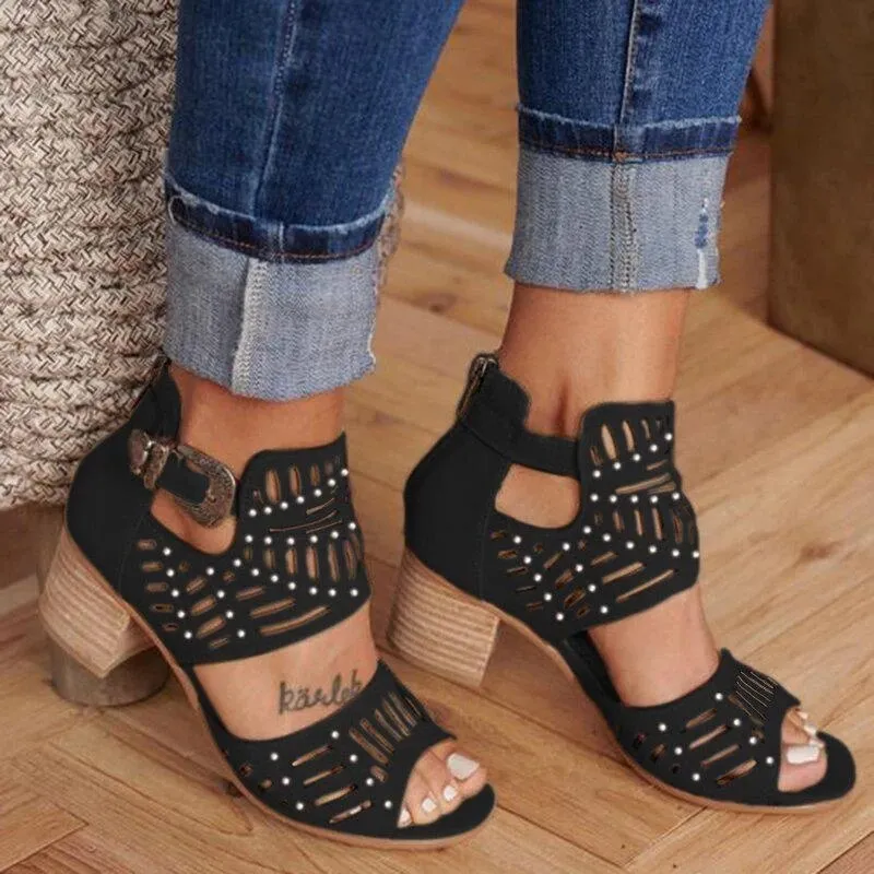 Buckle Peep Toe Hollow Out  Shoes