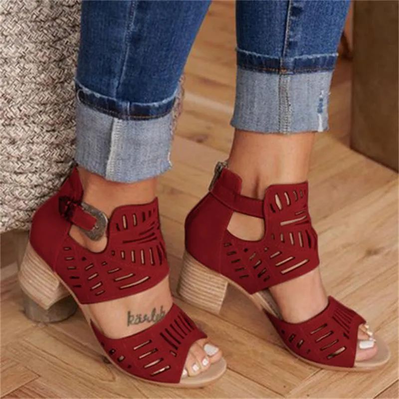 Buckle Peep Toe Hollow Out  Shoes