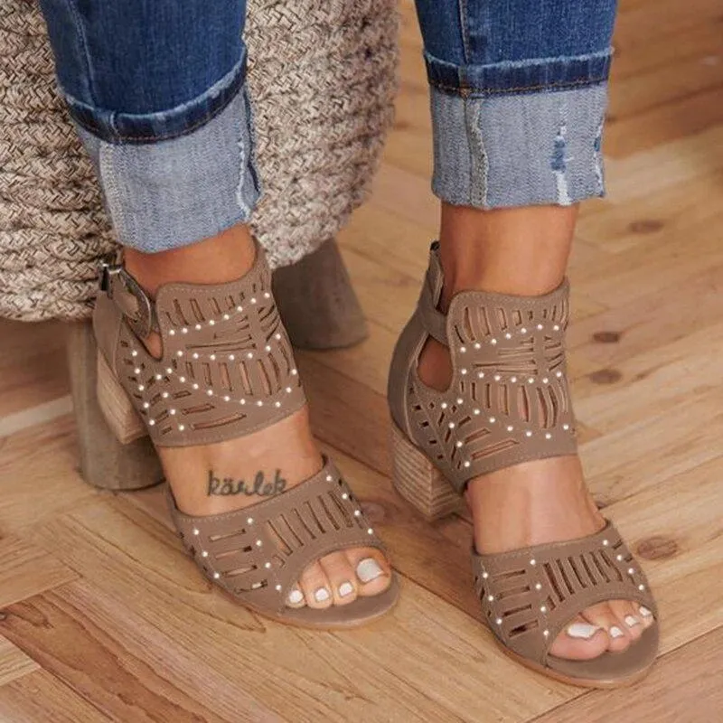 Buckle Peep Toe Hollow Out  Shoes