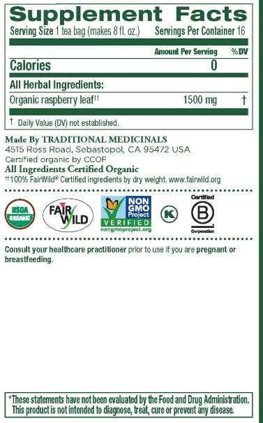 [Bundle Of 4] Traditional Medicinals Organic Raspberry Leaf Tea, 16 bags Exp: