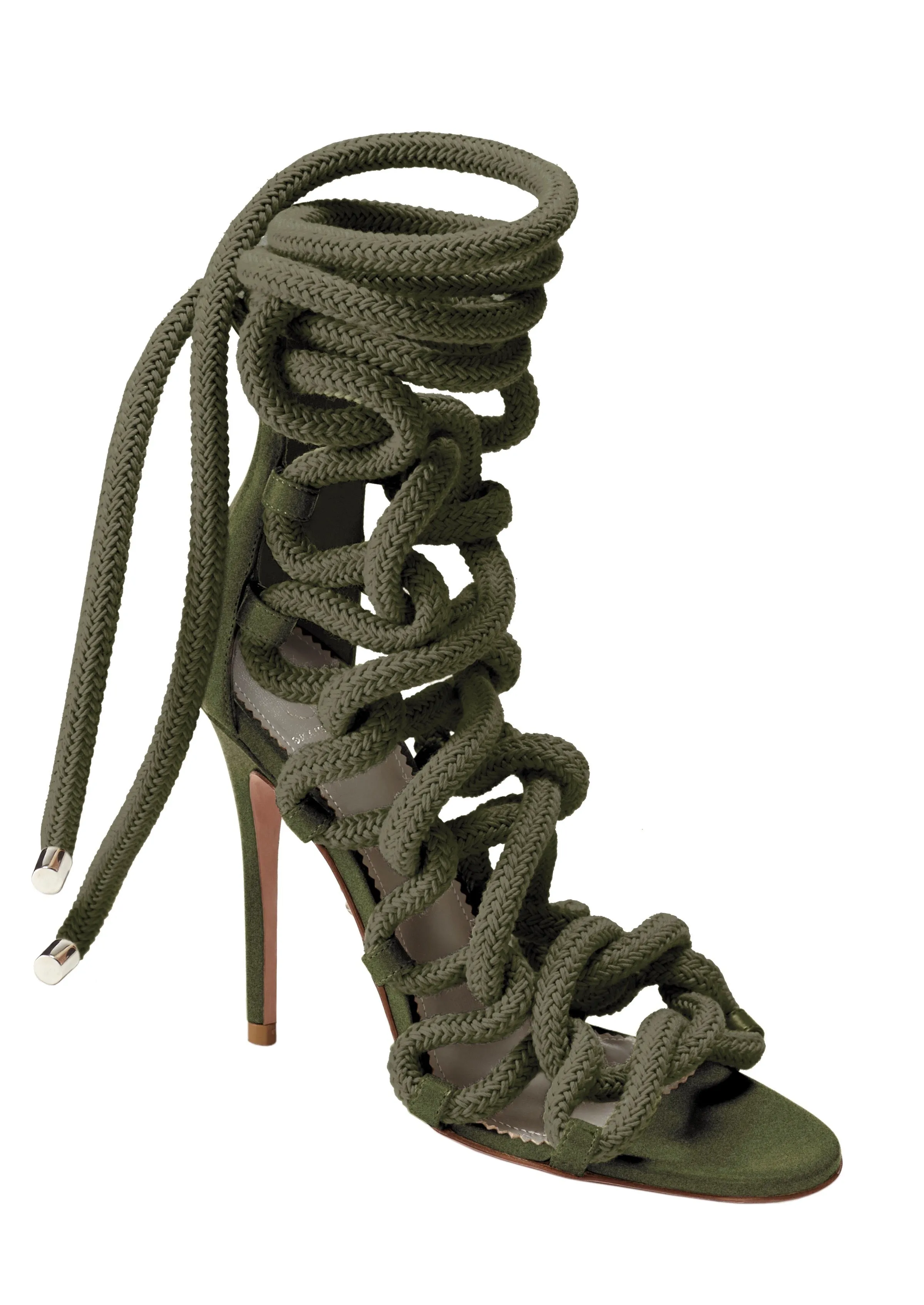 CARLA ARMY GREEN SUEDE & ROPE SANDALS
