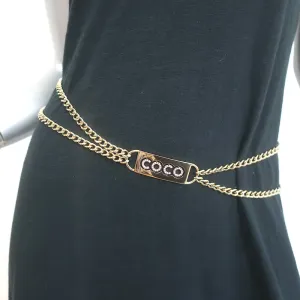 Chanel 02P Coco Name Plate Chain Belt Pink Crystals