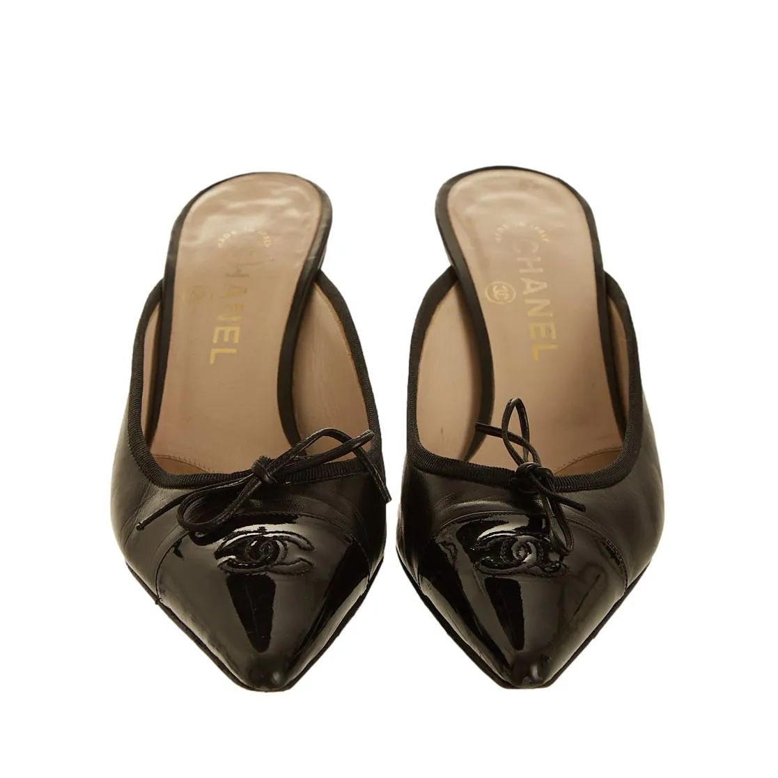 Chanel Black Logo Kitten Heels