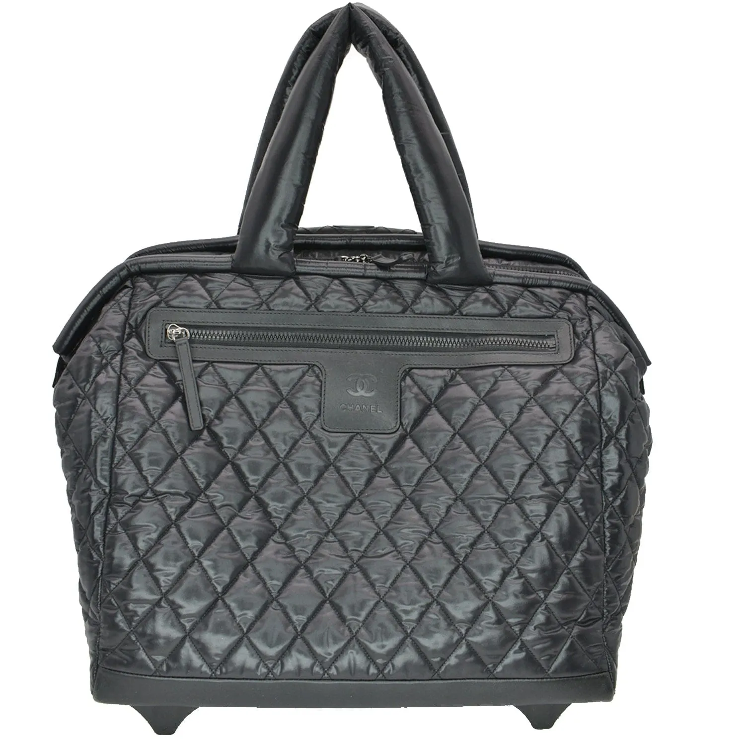 CHANEL Coco Cocoon Quilted Nylon Trolley Rolling Bag Black