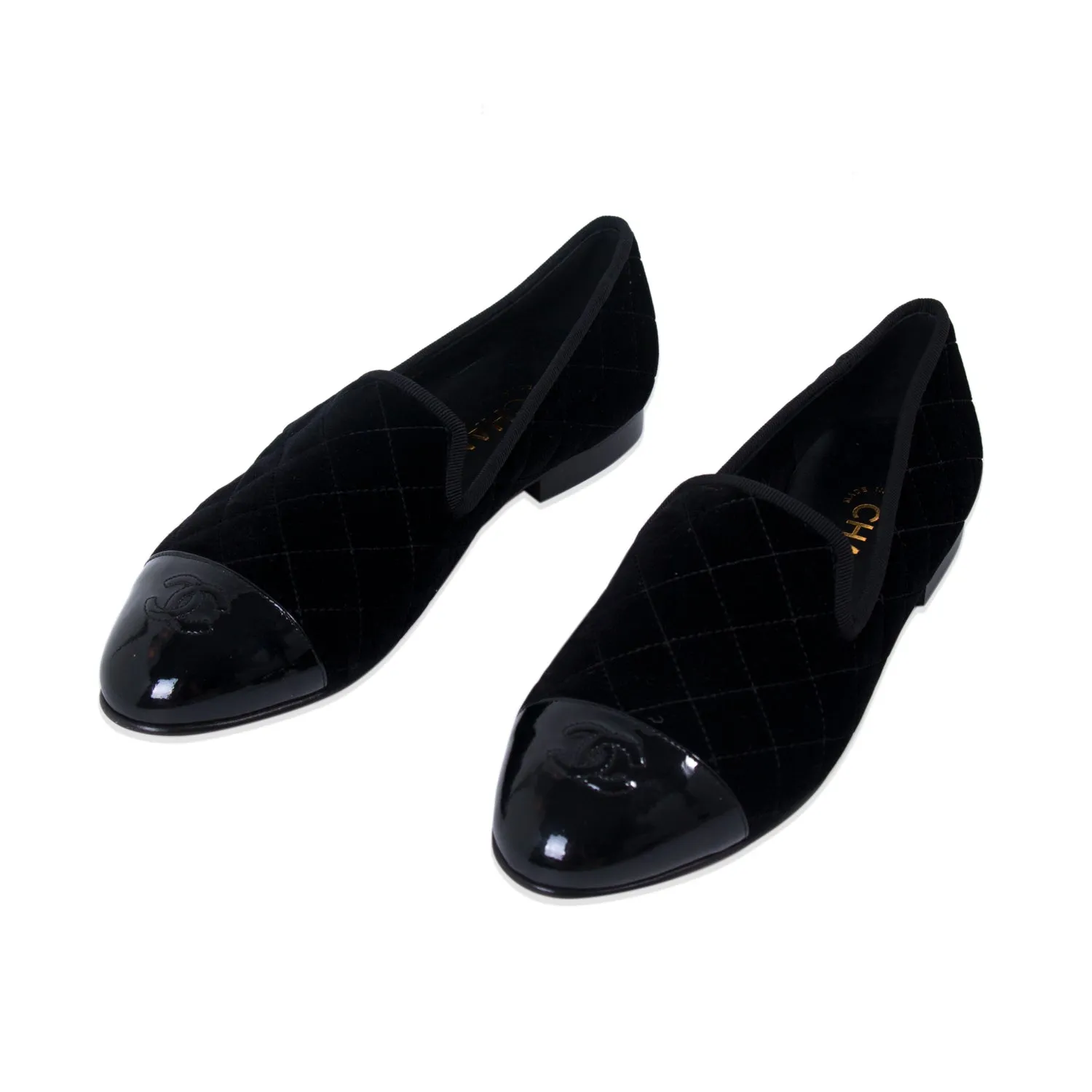 Chanel Quilted Velvet CC Loafers
