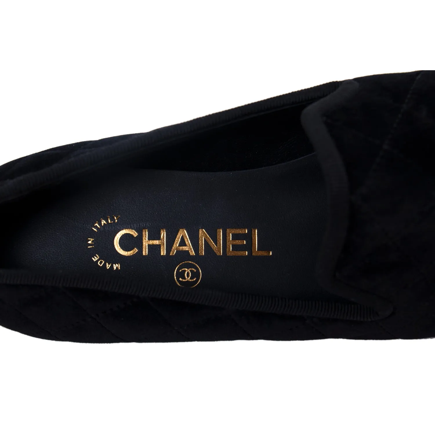 Chanel Quilted Velvet CC Loafers