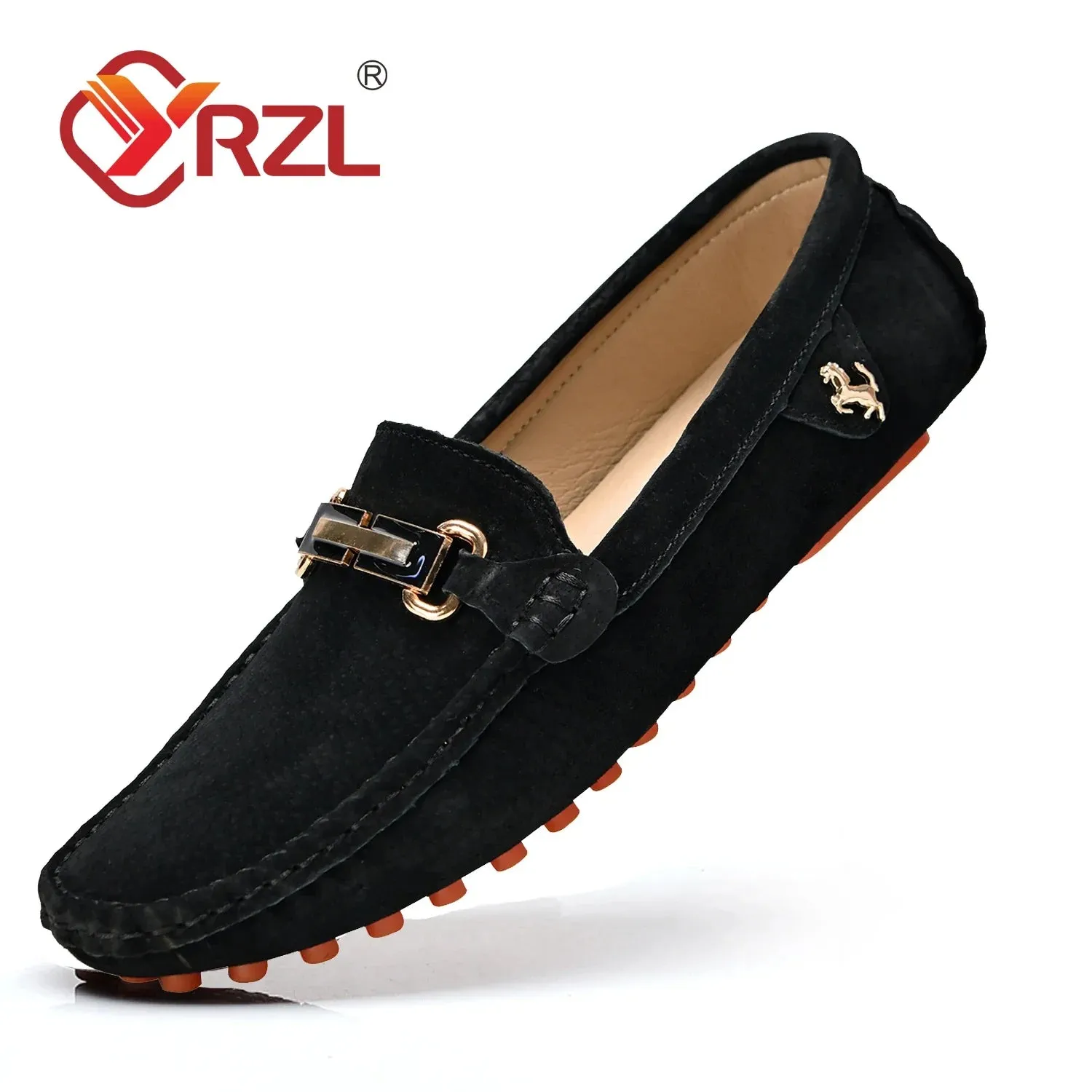 Chaussures mocassins luxe FERRARI / YRZL Loafers Men Big Size 48 Soft Driving Moccasins High Quality Flats Genuine Leather FERRARI