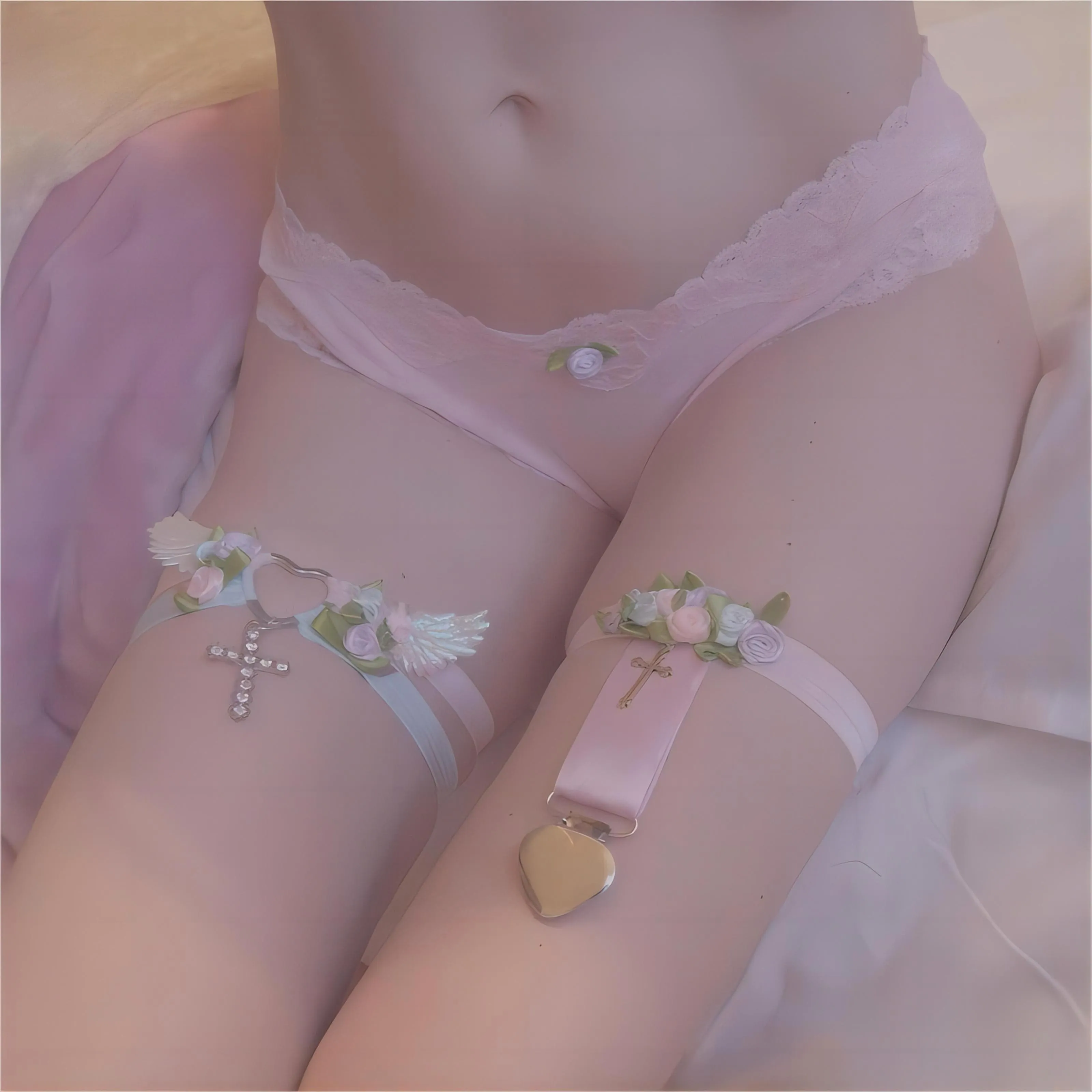 Chic Cross Angel Wings Heart Rosebud Elastic Thigh Leg Garter Belts