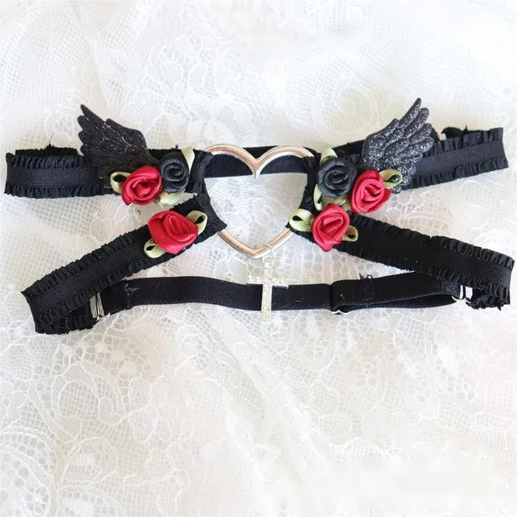 Chic Cross Angel Wings Heart Rosebud Elastic Thigh Leg Garter Belts