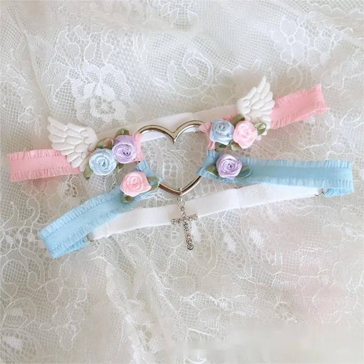 Chic Cross Angel Wings Heart Rosebud Elastic Thigh Leg Garter Belts