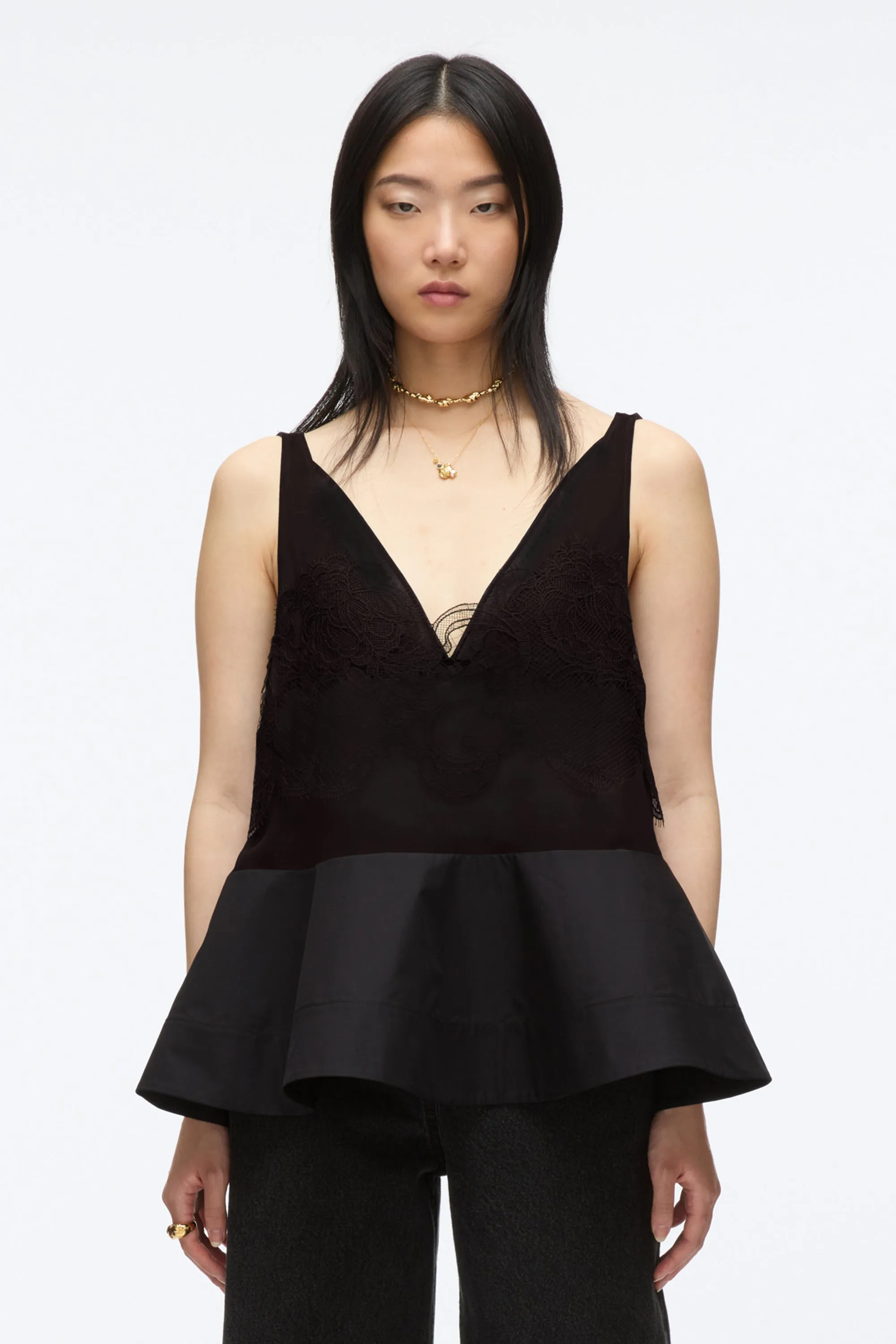 Chiffon Peplum Tank with Lace