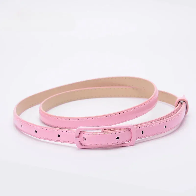 Children Candy Color Belts 1.2cm Super-thin PU Belts Simple Solid Color Lightweight Belts Summer Apparel Accessories