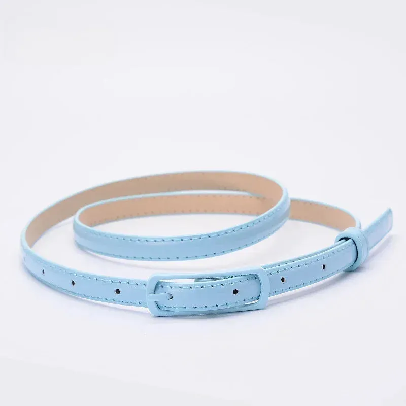 Children Candy Color Belts 1.2cm Super-thin PU Belts Simple Solid Color Lightweight Belts Summer Apparel Accessories