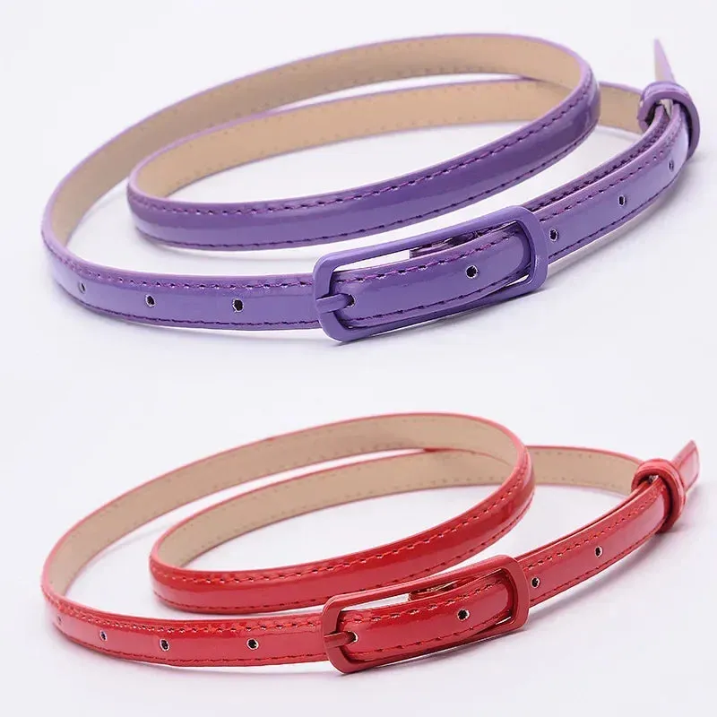 Children Candy Color Belts 1.2cm Super-thin PU Belts Simple Solid Color Lightweight Belts Summer Apparel Accessories