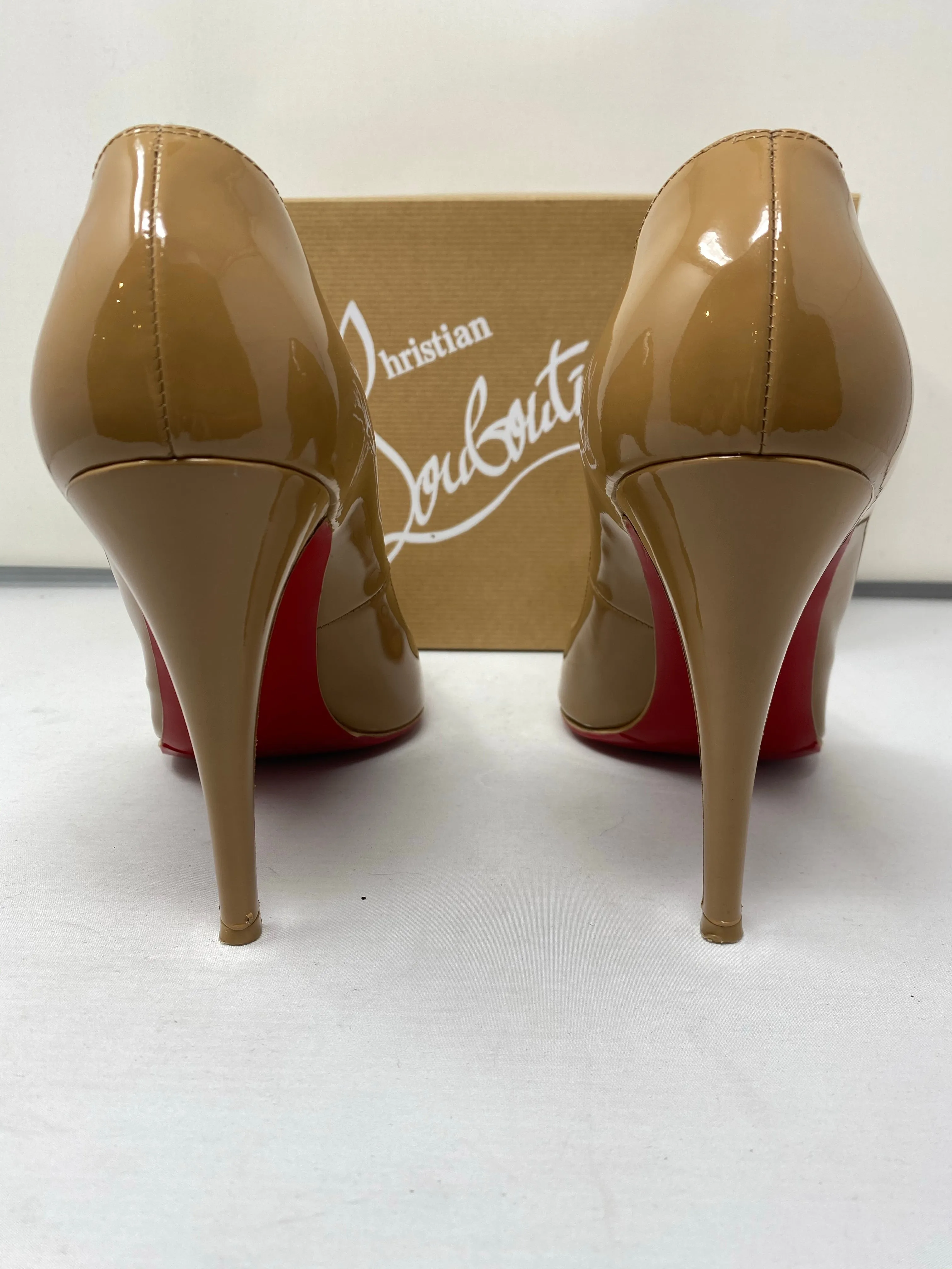 Christian Louboutin Decollette Patent Leather Camel Pump