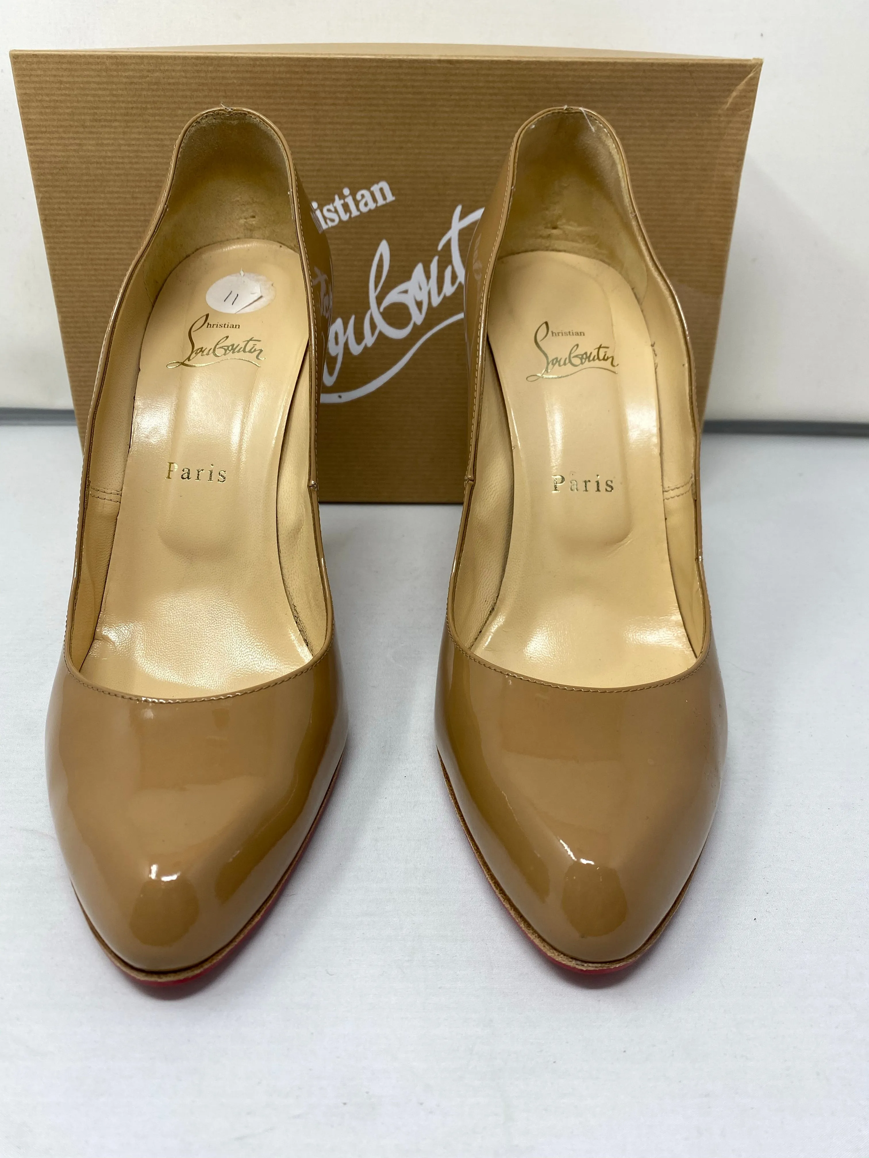 Christian Louboutin Decollette Patent Leather Camel Pump