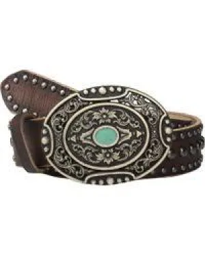 CLA1529002-L-Brown Belt Ladies Ariat Distressedw/ Studs