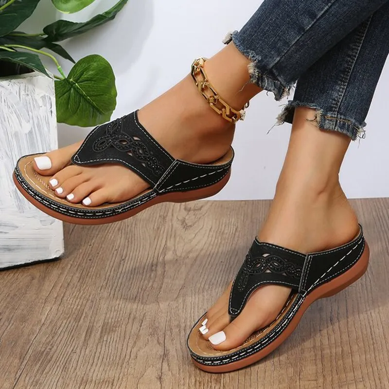 Clip Toe Wedge Sandals Women 2023 Summer Thick Platform Beach Sandals Woman Plus Size 44 Low Heels Gladiator Sandalias De Mujer