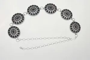 Concho Chain Belt with Black Stones