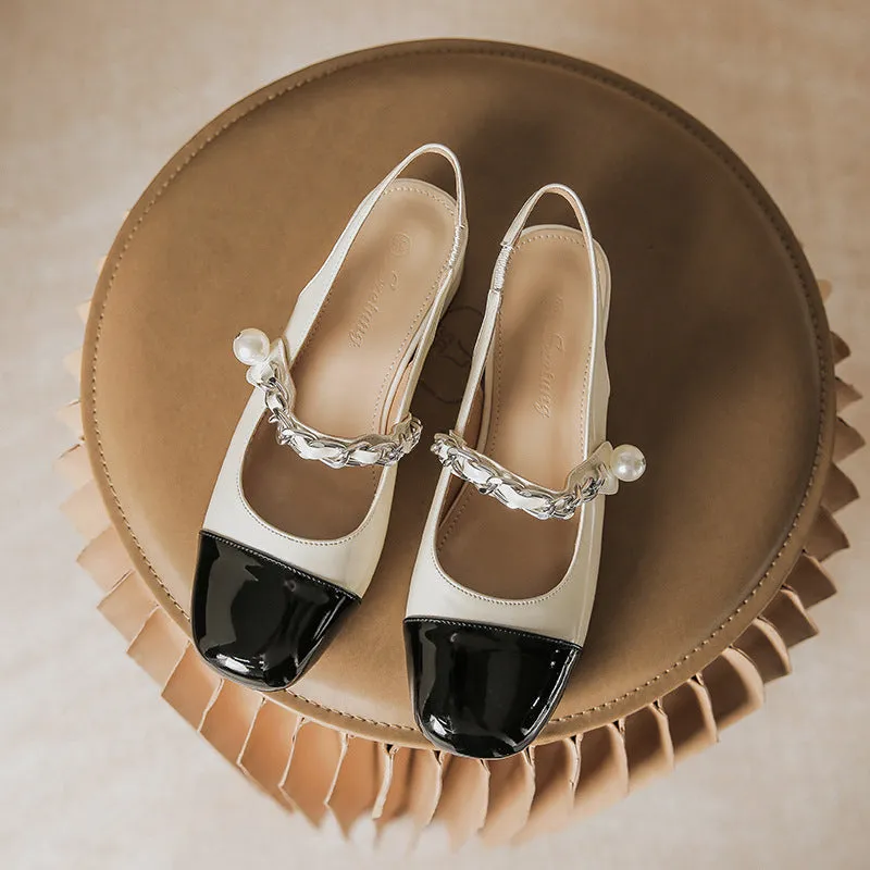 Contrast Round Toe Block Heel Mary Jane Shoes