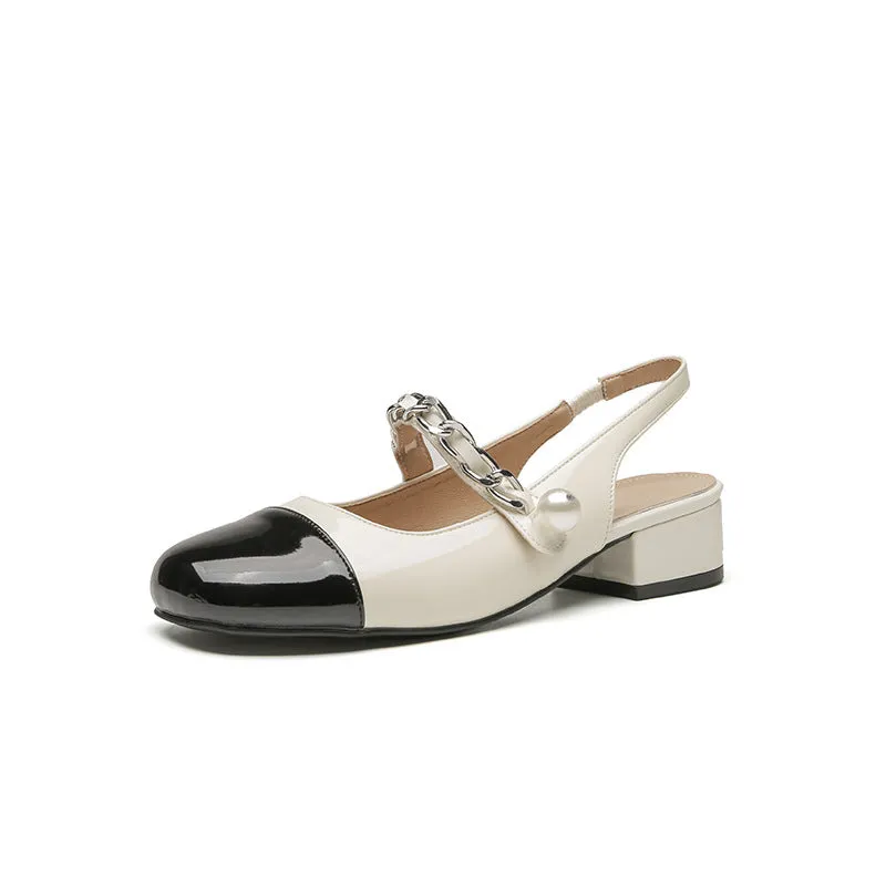 Contrast Round Toe Block Heel Mary Jane Shoes
